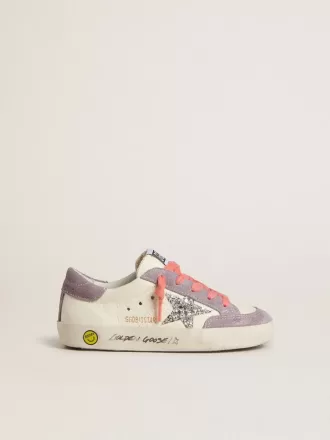 Young Super-Star con stella glitterata argento e inserti in pelle scamosciata lilla