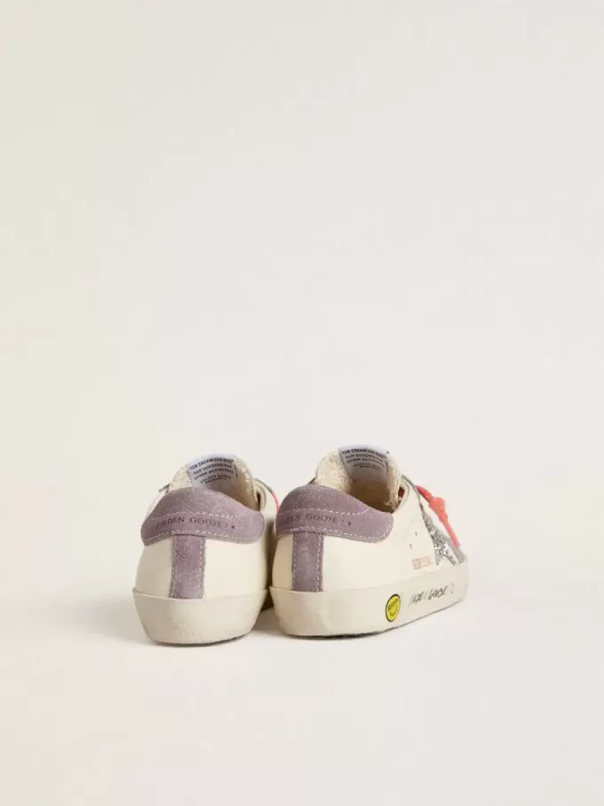 Young Super-Star con stella glitterata argento e inserti in pelle scamosciata lilla