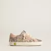 Young Super-Star glitterata con stella in pelle scamosciata e linguetta sul tallone