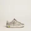 Junior Super-Star in glitter argento con stella in camoscio grigio ghiaccio