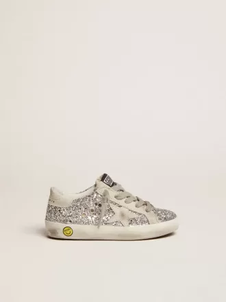 Young Super-Star in glitter argento con stella in camoscio grigio ghiaccio