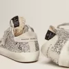 Young Super-Star in glitter argento con stella in camoscio grigio ghiaccio