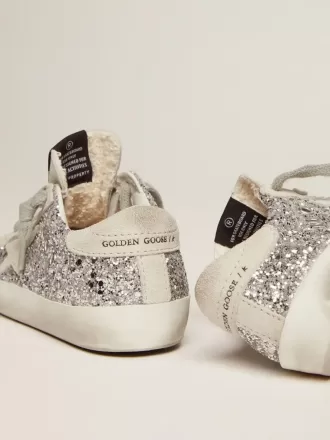 Young Super-Star in glitter argento con stella in camoscio grigio ghiaccio