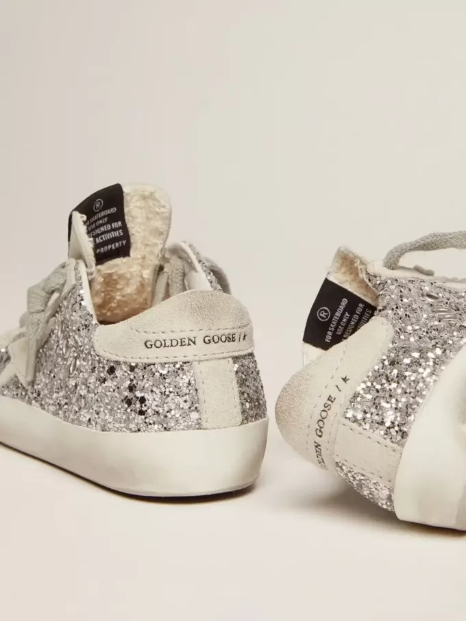Young Super-Star in glitter argento con stella in camoscio grigio ghiaccio