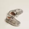 Young Super-Star in glitter argento con stella in camoscio grigio ghiaccio