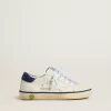 Young Super-Star in pelle bianca con tallone in camoscio blu