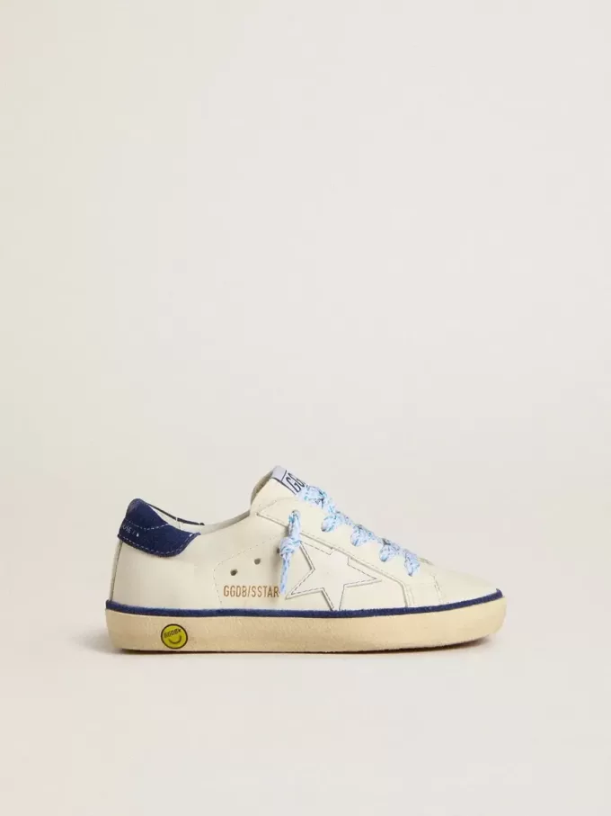 Young Super-Star in pelle bianca con tallone in camoscio blu