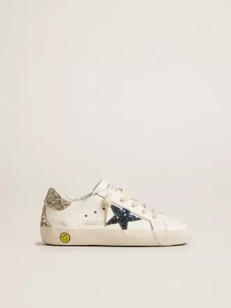 Young Super-Star in pelle con stella glitterata e linguetta sul tallone