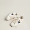 Young Super-Star in pelle con stella glitterata e linguetta sul tallone