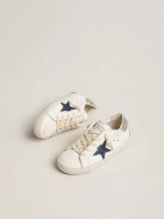 Young Super-Star in pelle con stella glitterata e linguetta sul tallone