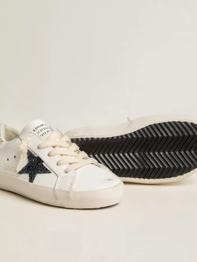 Young Super-Star in pelle con stella glitterata e linguetta sul tallone
