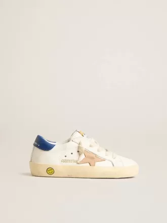 Young Super-Star in pelle nappa con stella beige e linguetta blu sul tallone