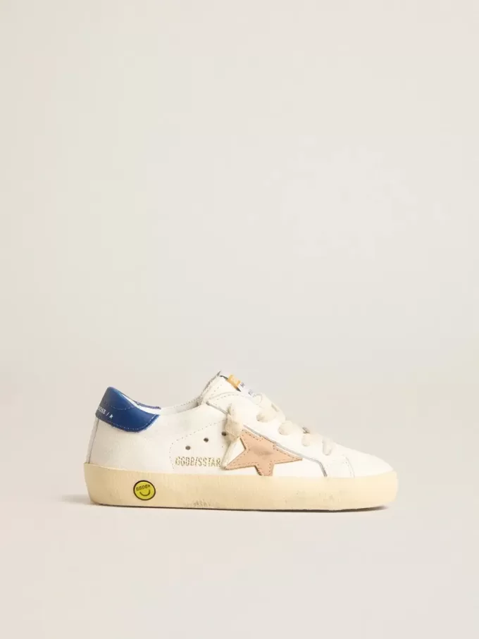 Young Super-Star in pelle nappa con stella beige e linguetta blu sul tallone