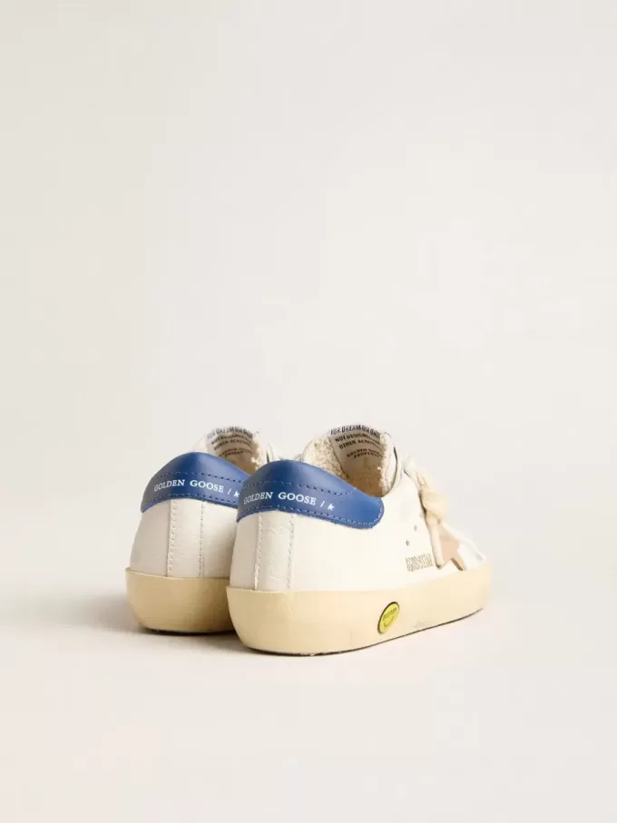Young Super-Star in pelle nappa con stella beige e linguetta blu sul tallone